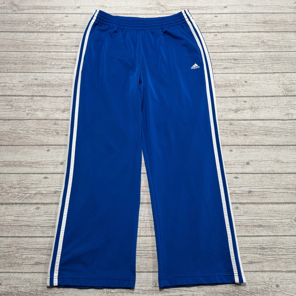 Y2K Adidas Track Pants Men's Medium Blue 3-Stripe Straight Leg Athletic Training